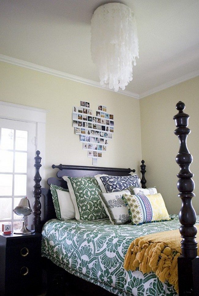 yellow walls in the bedroom with double high bed