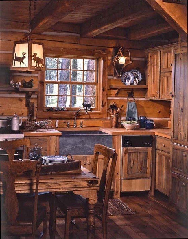 cabin log decorating decor interior cabins decoratw cozy homes kitchens wooden interiors living kitchen hannau montana jack simple rustic