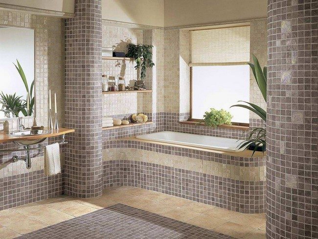 mosaiks made bathroom with bamboo