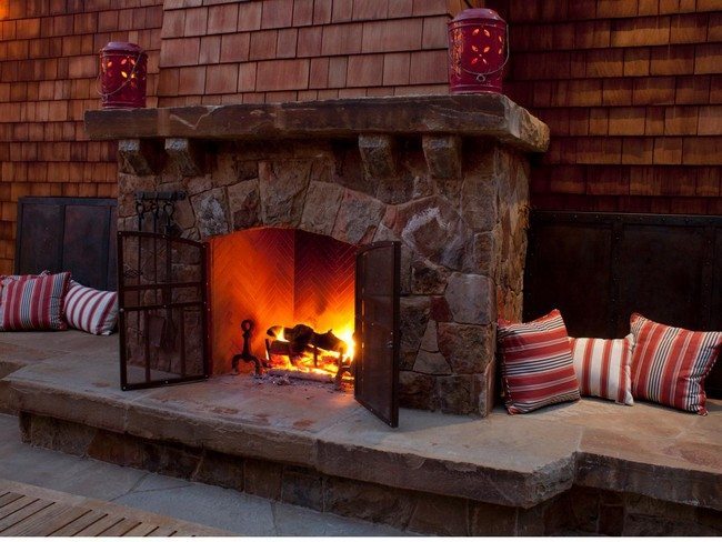 stone rock fireplace on the solid thick stone