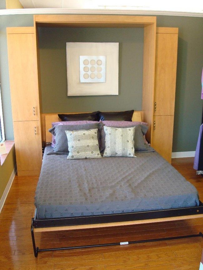 murphy beds for small bedroom full vertical made from the natural wood with bed of full oflight and gray with bed-sheet light gray pillow case 