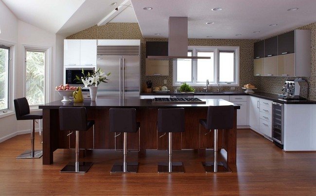 kitchen-furniture-rectangular-brown-wooden-kitchen-island-and-l-shaped-white-kitchen-cabinete-plus-brown-harwood-floor-with-modern-kitchen-appliances-plus-kitchen-remodel-pictures-inspiring-modern-ki