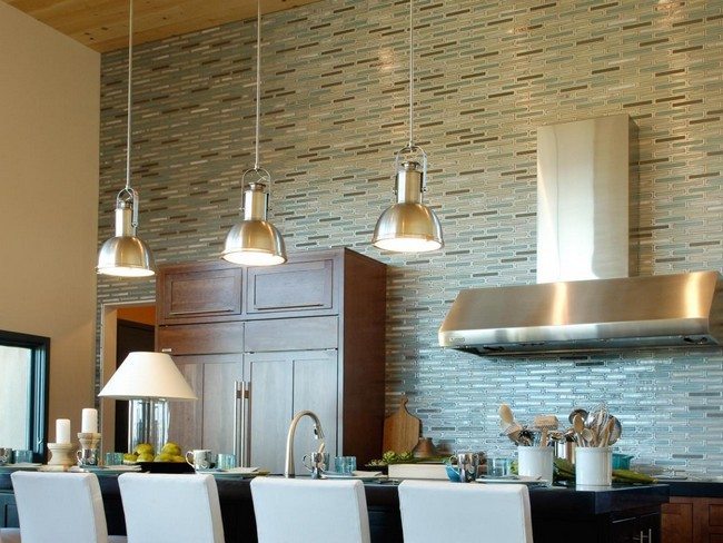 green olive color brick splash from top to bottom in the kitchen