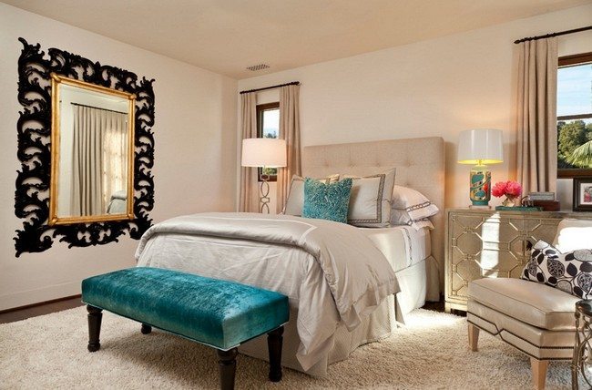 Hollywood Regency Bedroom with big soft double bed