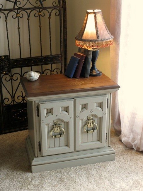 two dorors nightstand near metal bed