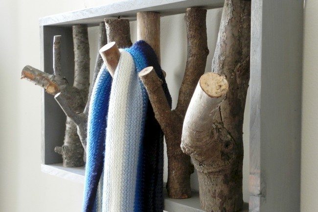 Coat rack made of tree branches