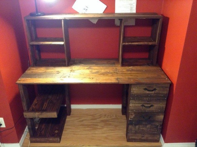 wxample of wooden desk with shelves and drawers