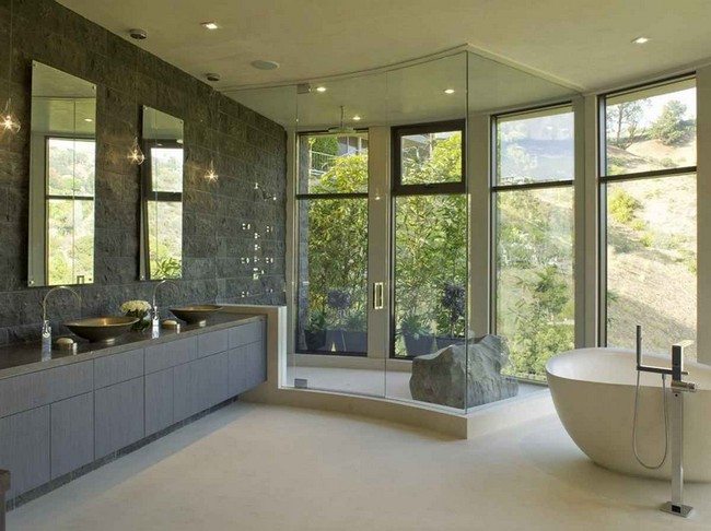 bathroom with french windows and doors
