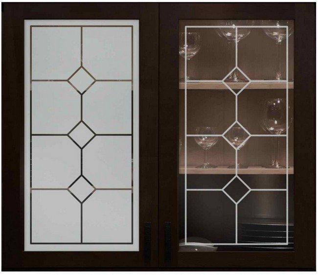 Contrasting elements of frosted glass doors 