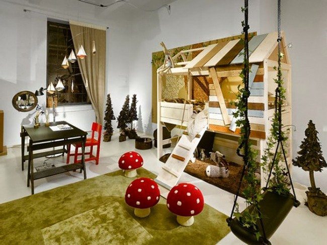 Forest-themed room for child to play in