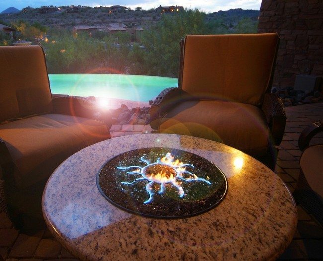 Circular table with fire pit