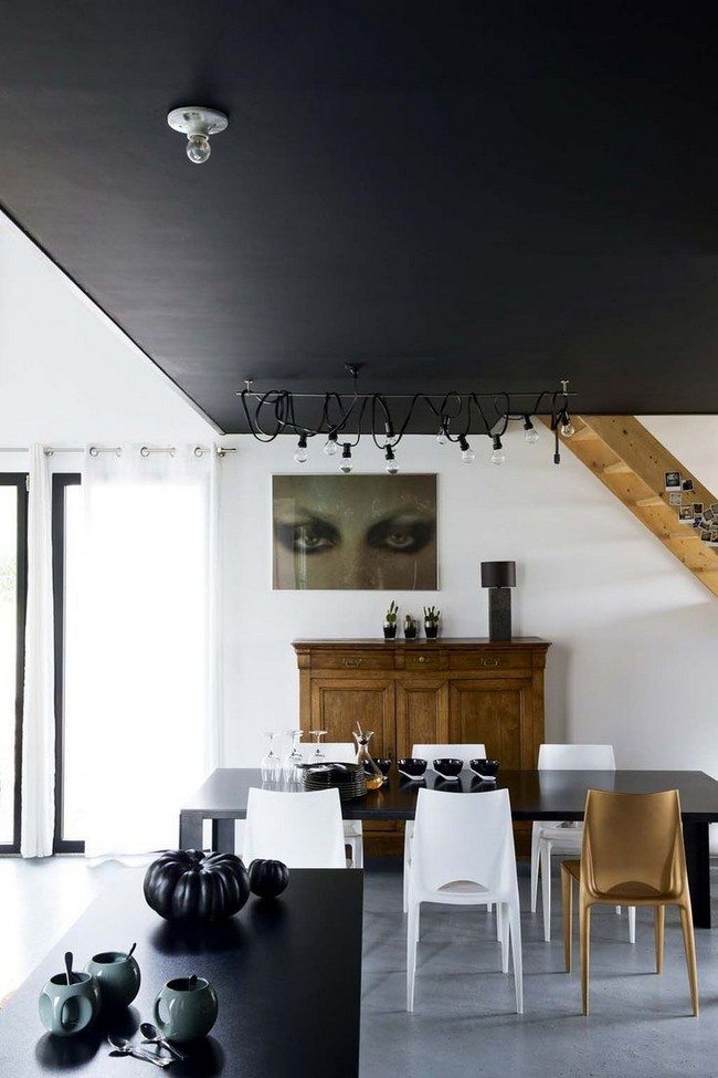 Long black dining table