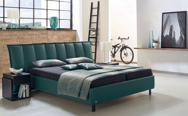 Green leather bed