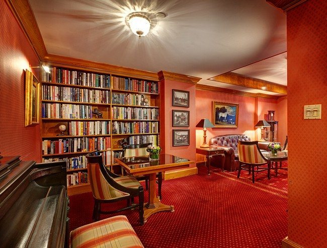 Red-themed living room