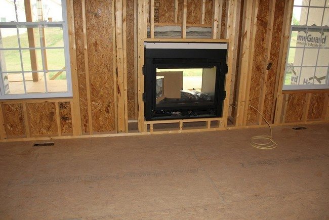 double fireplace in the building wall