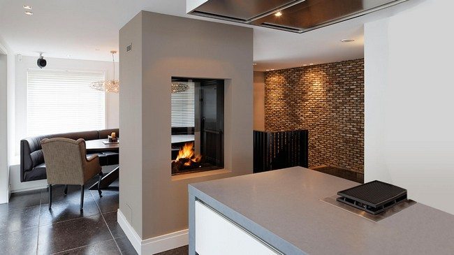 grey double fireplace