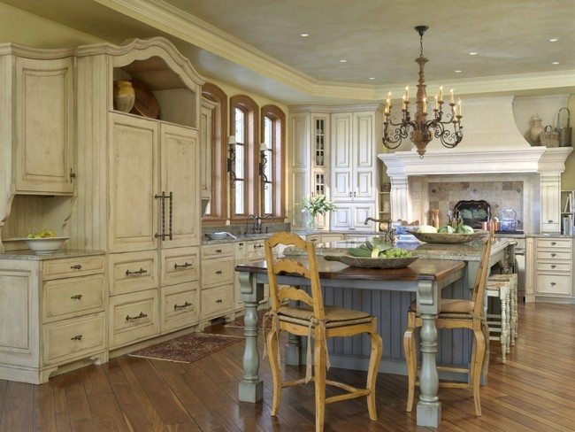 french country kitchen with distressed cabinets and blue island hgtv - ivnconstruction.com