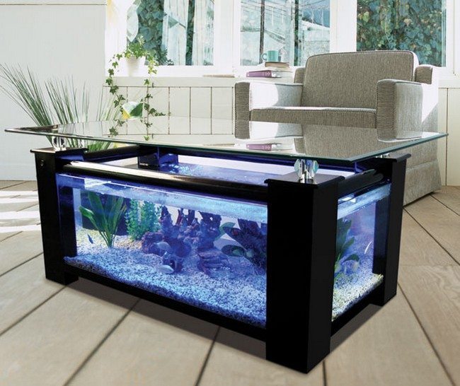 Table blended with fish tank