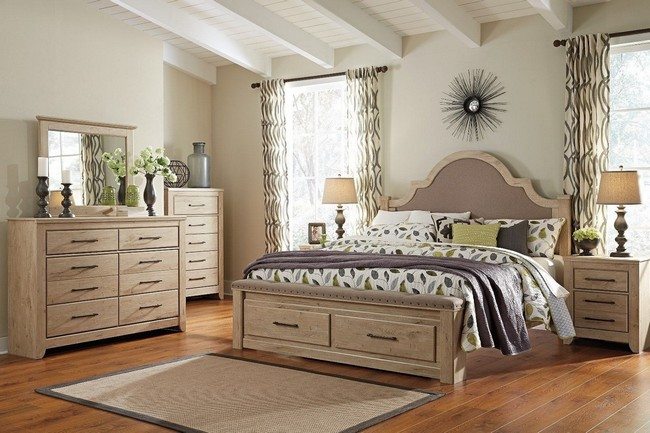 Medium-sized wooden bed with in-built storage