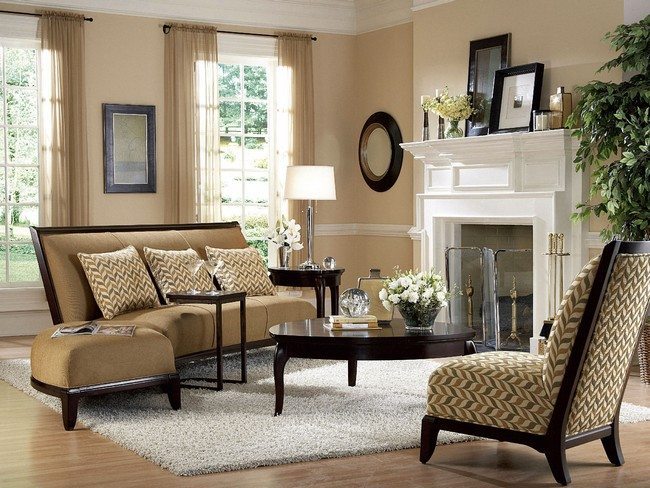 Chairs upholstered in neutral-colored fabric
