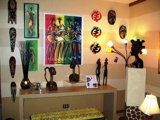 Bright African painting displayed on wall