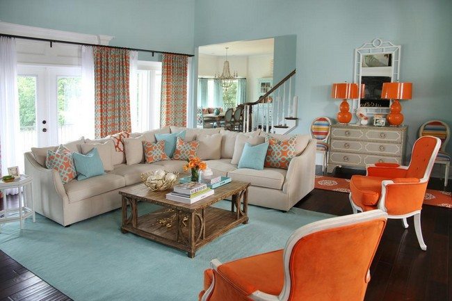 Upholstered orange chairs