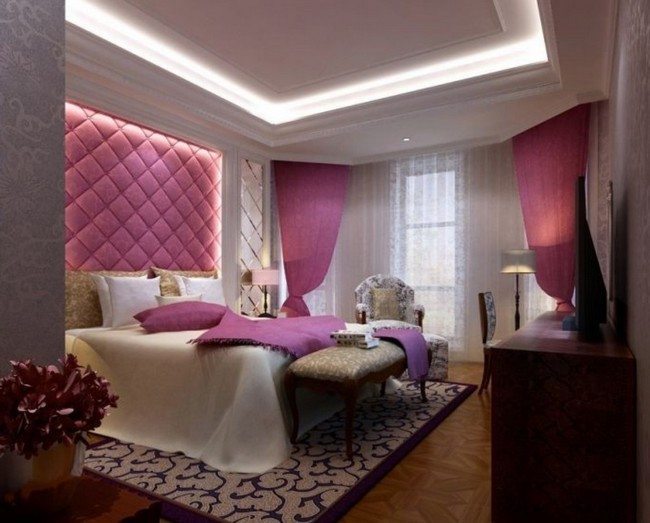 Purple drapes and bedding accessories