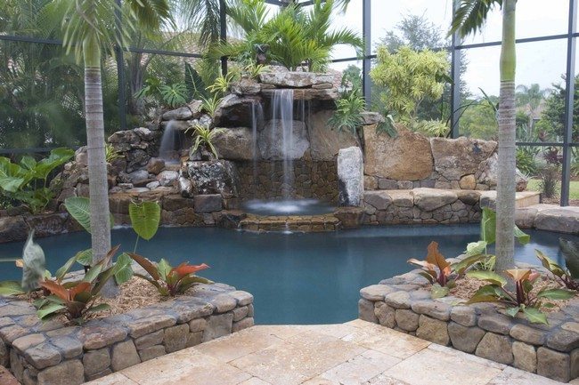 Luxurious tropical-themed swimming pool