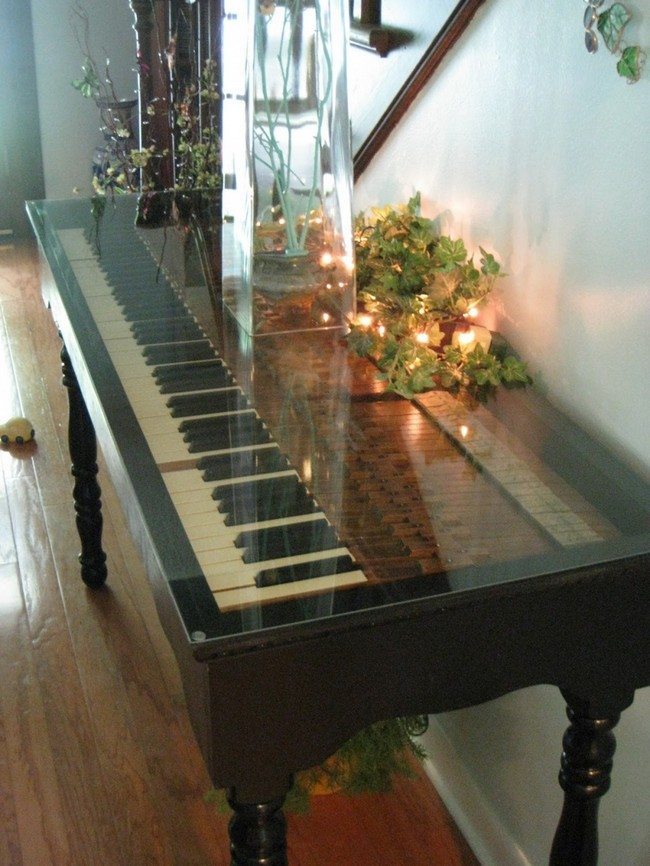 Glittery piano recreated into a side table