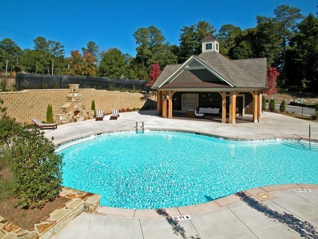 Large swimming pool with water features