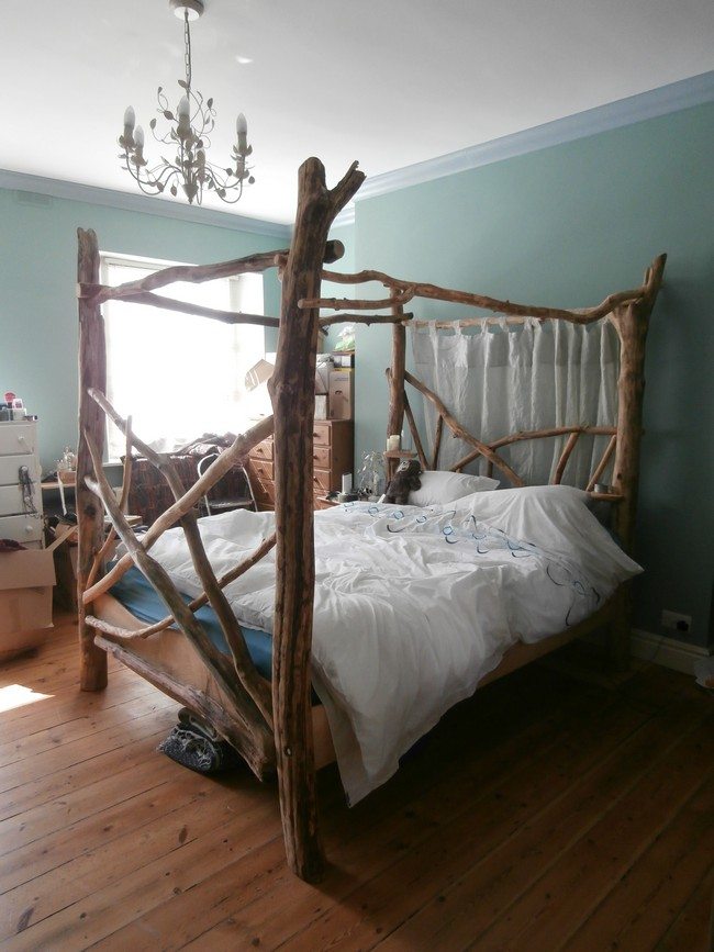 Bed made from adjoined tree stems