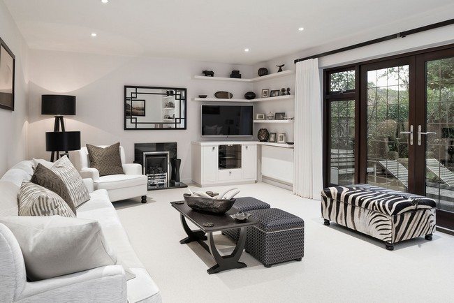 Black and white themed living room