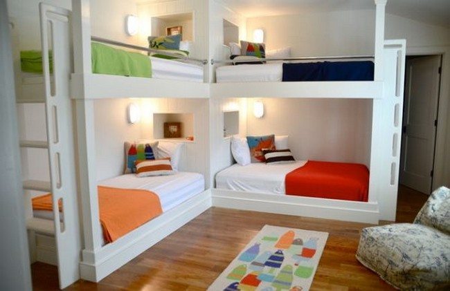 Beach-style kids’ bedroom with twin bunk beds
