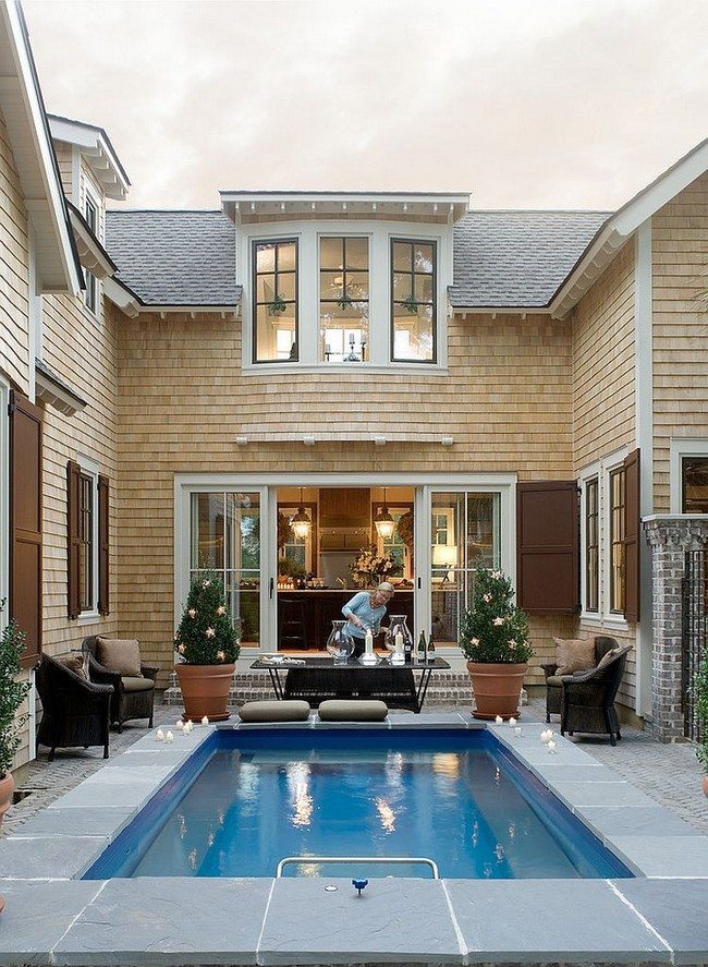 Gorgeous pool is 8 feet by 16 feet and fits in with the appeal of the courtyard [Design: Allison Ramsey Architects] 