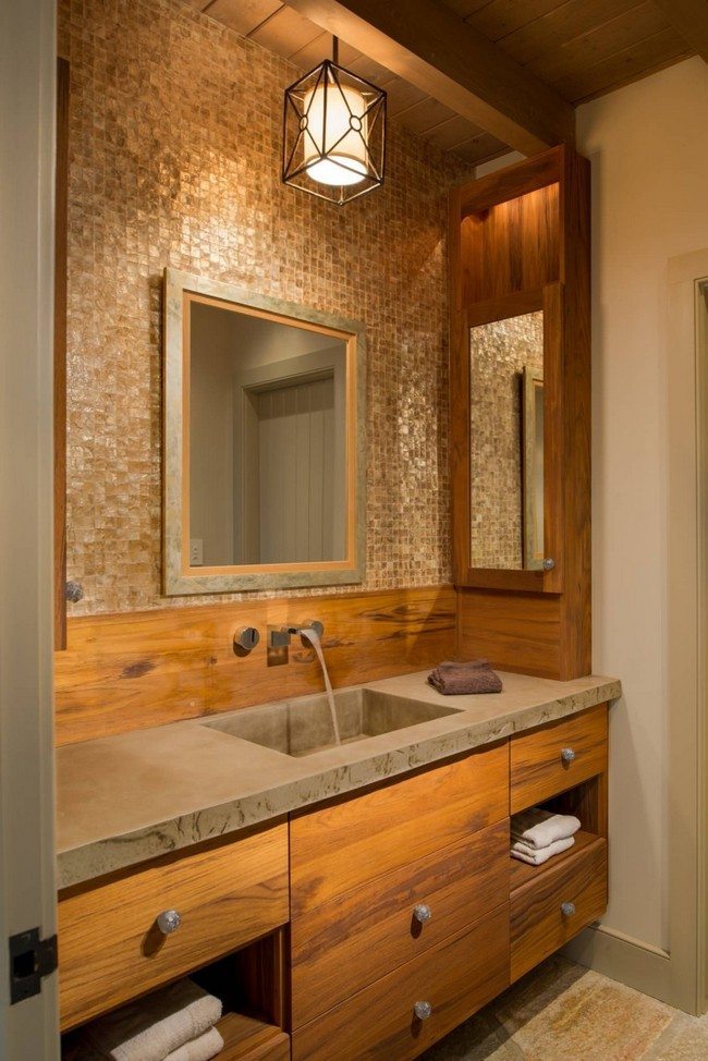 Contemporary wooden bathroom vanity with flat-panel cabinets 