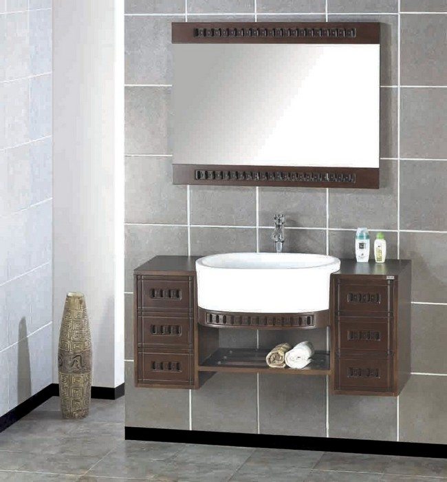 Bathroom vanity with in-built shelf and matching wall mirror