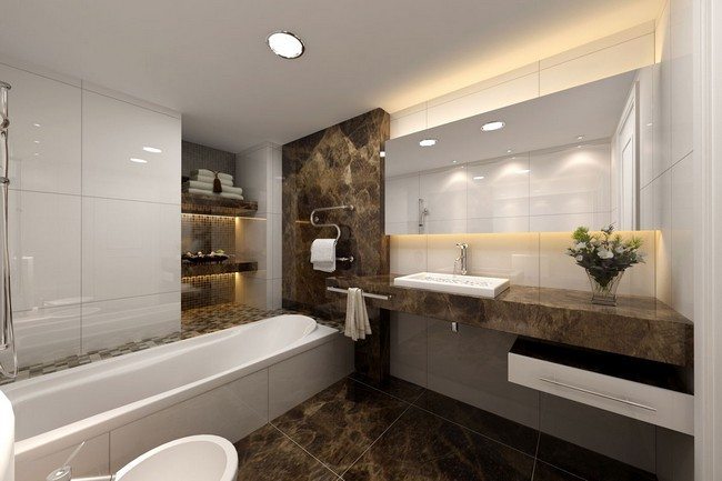 Elegant stone shelves with towels