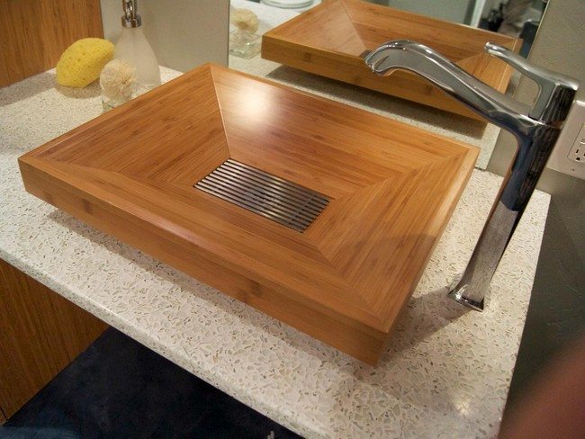 Contemporary countertop with wooden sink
