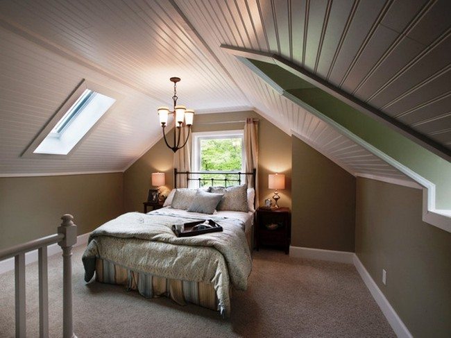 Attic bedroom with skylights