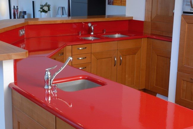 Bright red countertop