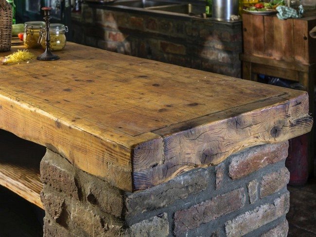 Kitchen countertop made out of salvaged wood