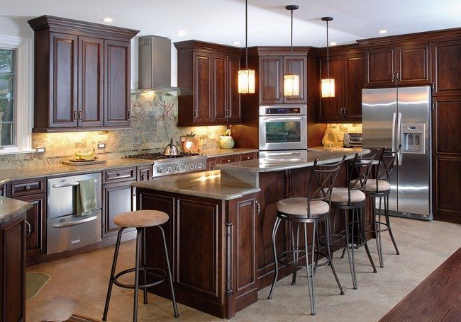 Kitchen island design matching the design of the cabinets