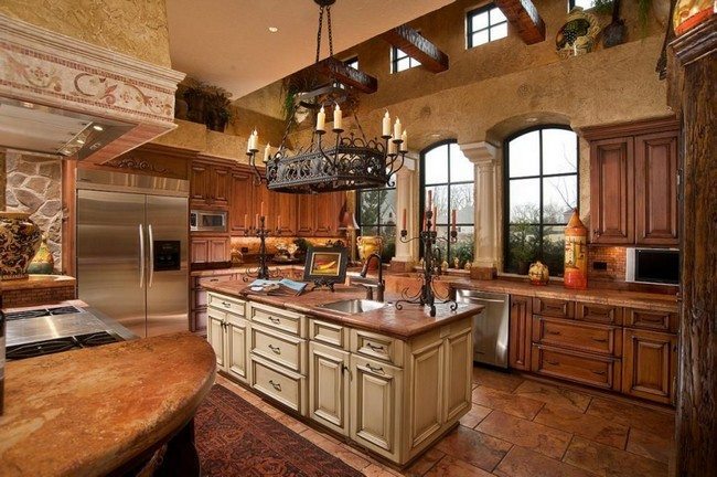 Large island with drawers and cabinets and stone top