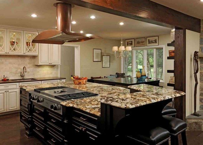 Contemporary Large, dark, majestic island with cooking stovekitchen design