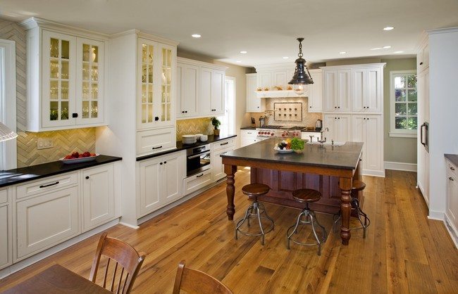 Kitchen cabinets with interior lighting fixtures