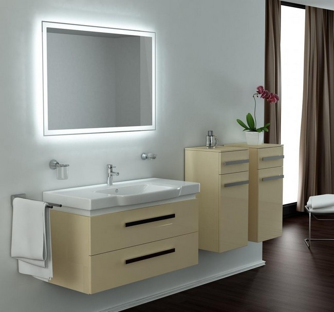 Bathroom mirror frame with white LED lighting