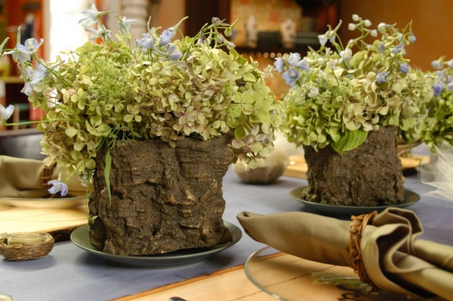 Flower vase made from the bark of a tree