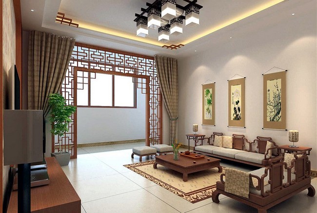 Asian-inspired living room with screen
