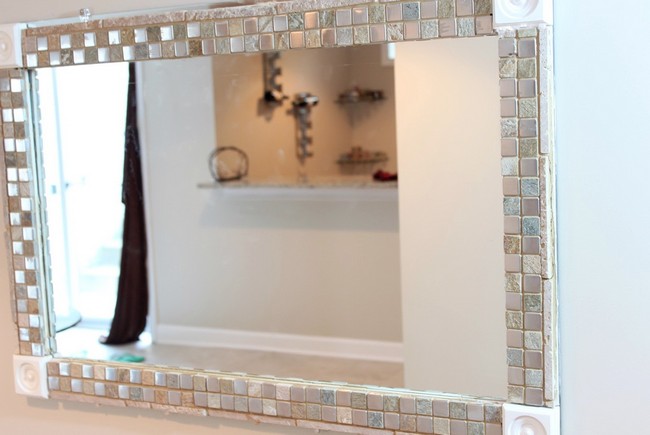  Mirror placed in shiny glass mosaic tile