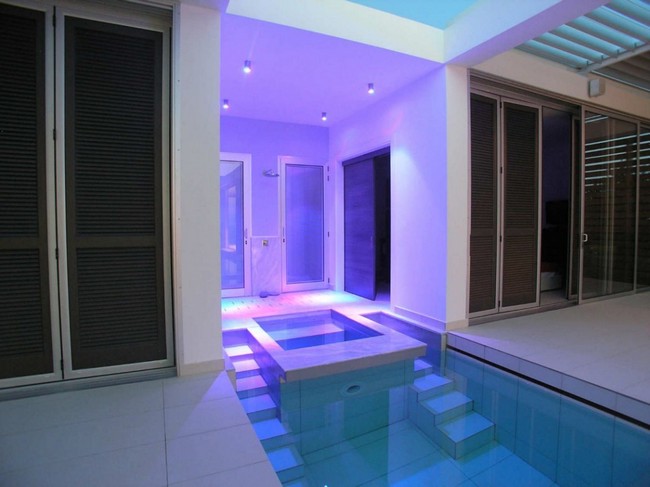 Small lap pool with sauna